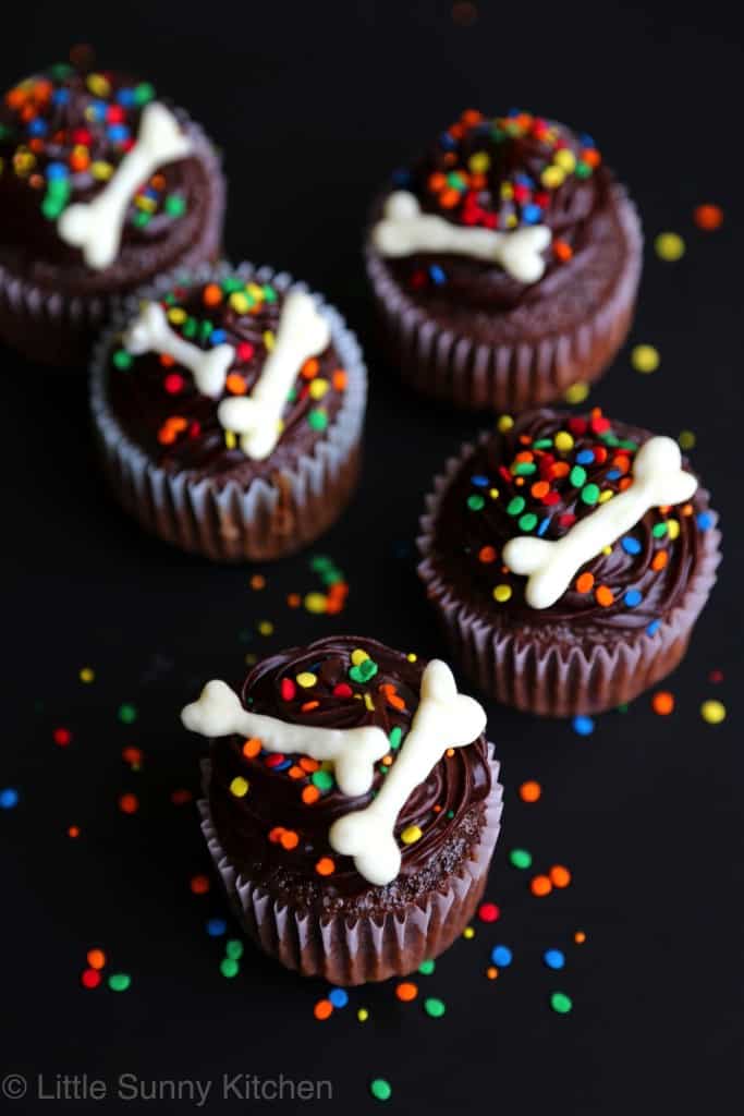 Halloween chocolate cupcakes with bones