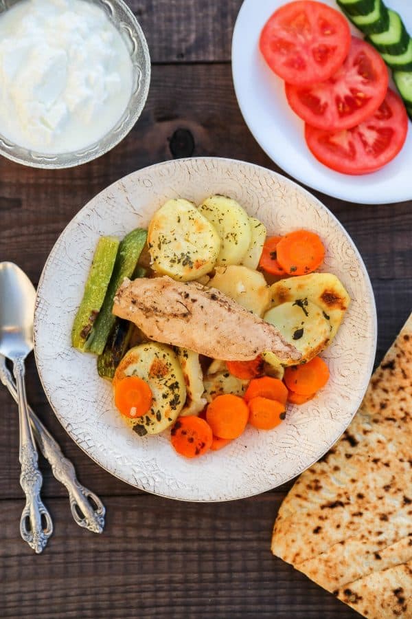 Seneyet Jaj (Chicken potato bake) a middle eastern dish made with chicken and vegetables. Very easy and delicious!