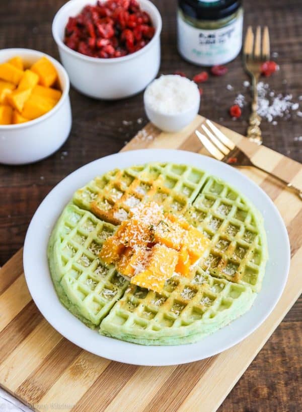 Beautiful green tea matcha waffles for breakfast to boost your energy levels!