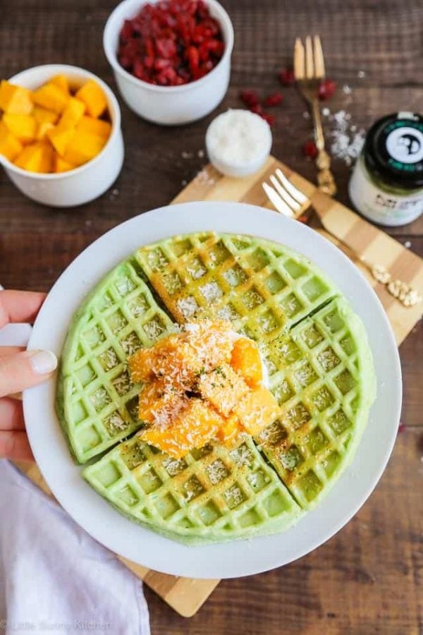 Beautiful green tea matcha waffles for breakfast to boost your energy levels!