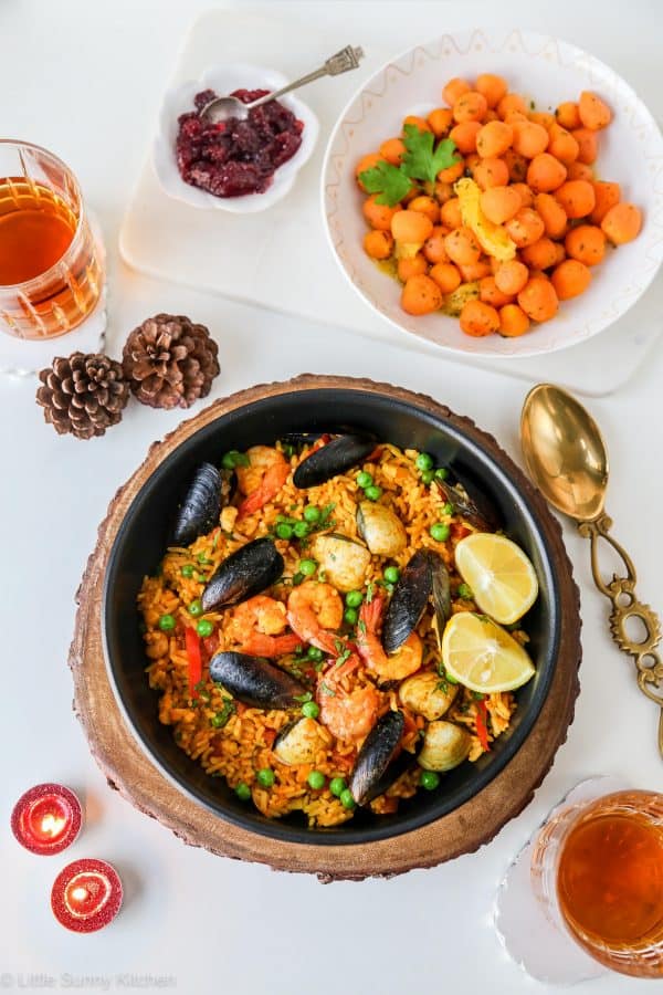 A colourful Spanish Seafood paella. Ready in under 20 minutes!